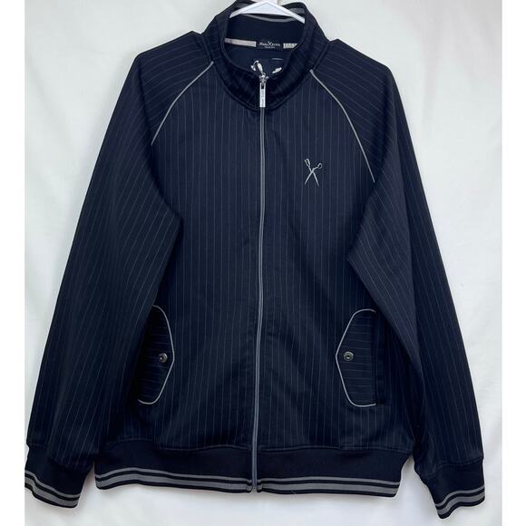 Marc Ecko Men's Size XL Black/Gray Cut & Sew Zip Front Baseball Pinstripe Jacket - Picture 1 of 6